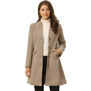 Abrigo largo elegante de invierno para mujer con cuello en V