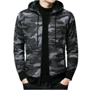 Chaqueta de punto de manga larga con capucha de terciopelo