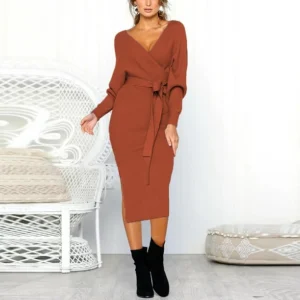 Moda mujer sexy manga larga vestido