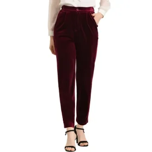 Pantalón De Terciopelo De Pierna Ancha Elástica Con Bolsillos