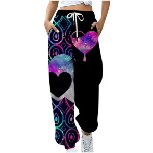 Pantalones de cintura elástica con bolsillo estampado informal
