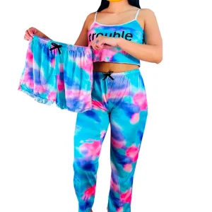 Pijama Mujer Conjunto Arcoíris Top, Short Y Pantalón
