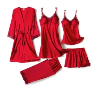 Ropa De Dormir Bata De Seda 5 Piezas