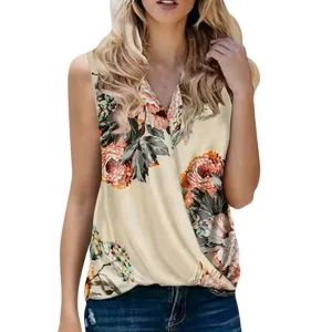 Tops Boho Floral Print Wrap V cuello